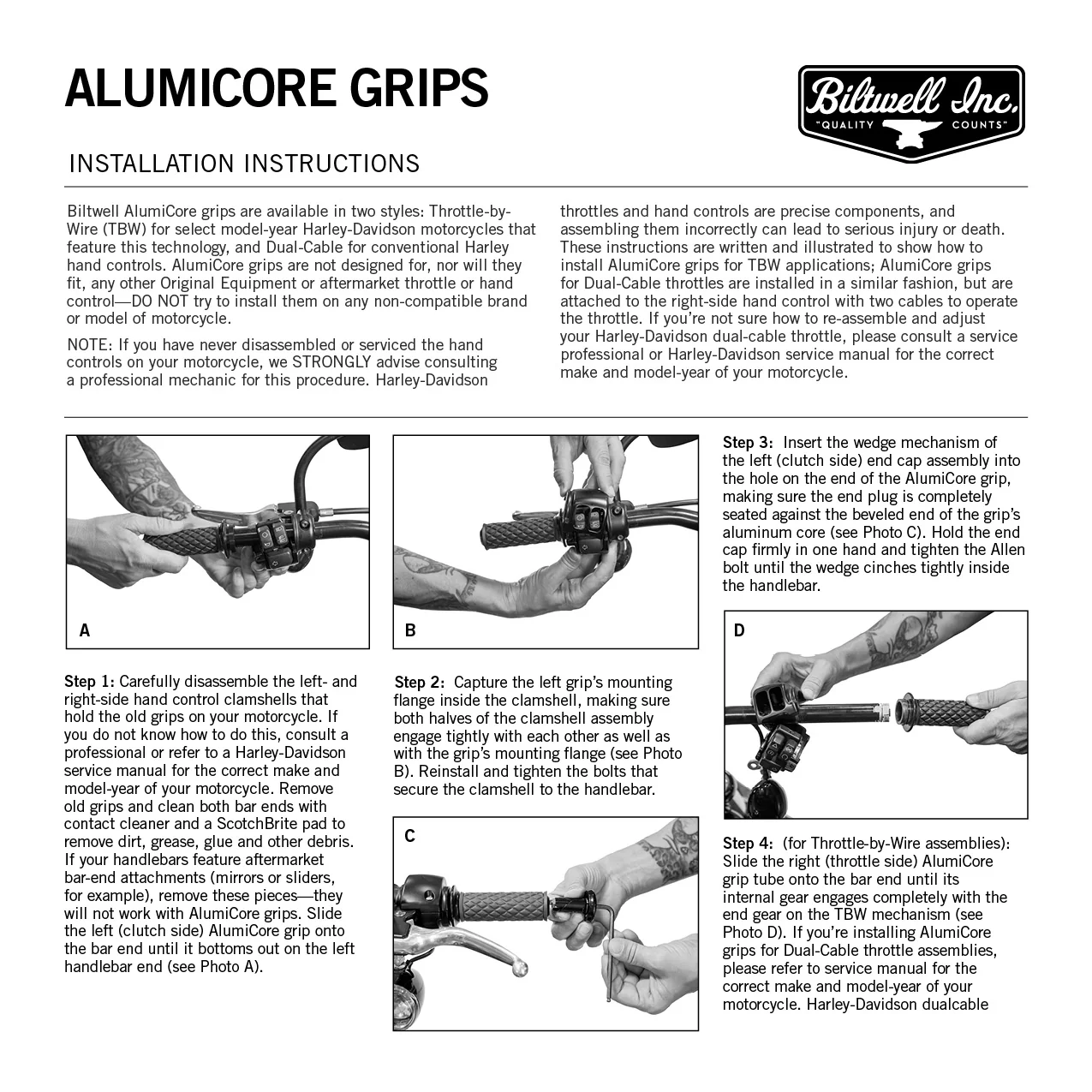 1" AlumiCore TBW Grips For H-D Bars With Hollow Tube End on Clutch Side - Black Electroplate - Image 16
